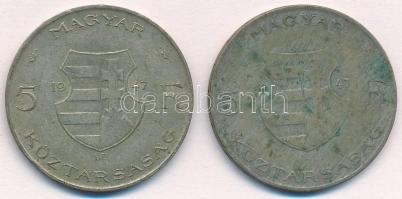 1947. 5Ft Ag "Kossuth" (2x) T:2-,3 patina 
Adamo F8.1