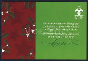 Boross Péter miniszterelnők aláírása újévi üdvözlő lapon