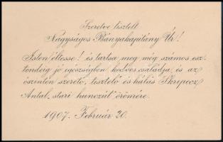 1907 Pehm Imre bányakapitány részére írt üdvözlő kártya borítékban