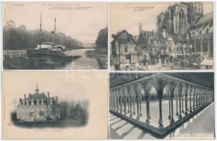 6 db RÉGI francia városképes lap / 6 pre-1945 French town-view postcards: Rouen, Oissel, Le Mont Saint Michel, Fouqueville, Caen, Bacqueville