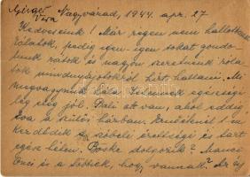 1944 Salamon Ernő zsidó KMSZ (közérdekű munkaszolgálatos) feleségének levele Özv. Szóbel Ignácznénak...