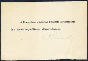 Hóman Bálint kultuszminiszter aláírása kártyán