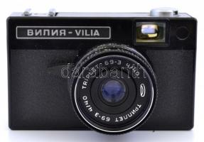 Belomo Vilia fényképezőgép Triplet 69-3 4/40 objektívvel, eredeti tokjában, jó állapotban / Vintage Soviet 35mm film camera, with original case, in good condition