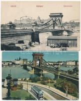 Budapest, Lánchíd - 2 db régi városképes lap, az egyiken villamossal / 2 pre-1945 town-view postcards