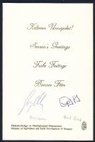 Gráf József földművelésügyi miniszter aláírása üdvözlő kártyán