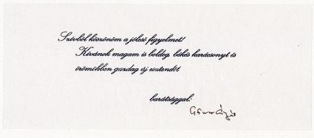 Göncz Árpád köztársasági elnök aláírása üdvözlő kártyán