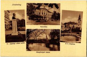 Jászberény, Városháza, Gróf Apponyi Albert szobra, Margitszigeti részlet, római katolikus templom