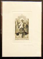 Szignált cserkész ex-libris rézkarc 12x16cm