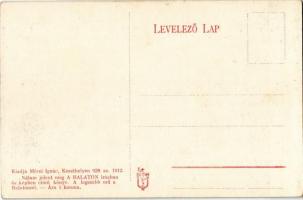 Tihany, a templom visszhangverő oldala kirándulókkal. Mérei Ignác kiadása