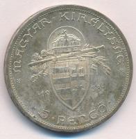 1938. 5P Ag "Szent István" T:1- kis ph. patina Adamo P8.1