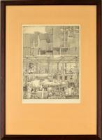 Rékassy Csaba (1937-1989): Ariadné és Daidalosz. Rézkarc XII/XV (P.H.), papír, jelzett (utólag), üve...