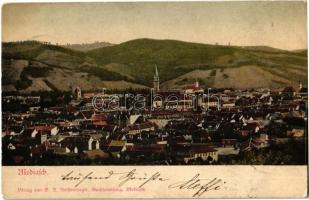 1906 Medgyes, Mediasch, Medias; látkép, templomok. Kiadja G. A. Reissenberger / general view, churches (EK)