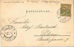 1906 Medgyes, Mediasch, Medias; látkép, templomok. Kiadja G. A. Reissenberger / general view, church...