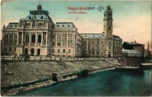 1908 Nagyvárad, Oradea; Új városháza a Körös partján. Kiadja Rákos Vilmos / new town hall, Cris riverside
