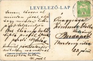 1911 Sajószentpéter, Sajó-Szentpéter; Fő utca, lovaskocsik. Groszmann József kiadása, Art Nouveau