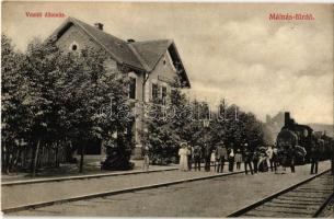 1908 Málnásfürdő, Malnas-Bai; vasútállomás és gőzmozdony. Gere István kiadása / railway station with locomotive