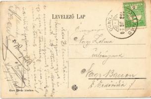 1908 Málnásfürdő, Malnas-Bai; vasútállomás és gőzmozdony. Gere István kiadása / railway station with...