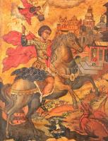 cca 1900 Jelzés nélkül: Győzedelmes Szent György, orosz ikon, tojástempera, fa, kis lepattanásokkal,...