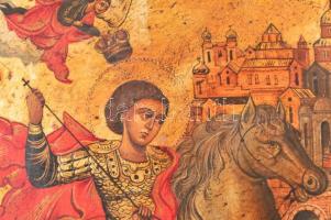 cca 1900 Jelzés nélkül: Győzedelmes Szent György, orosz ikon, tojástempera, fa, kis lepattanásokkal,...