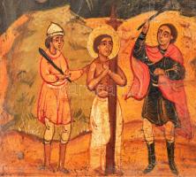 cca 1900 Jelzés nélkül: Győzedelmes Szent György, orosz ikon, tojástempera, fa, kis lepattanásokkal,...