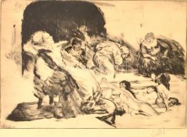 Csók István (1865-1961) - Prihoda István (1891-1956): Báthory Erzsébet. Rézkarc, papír, jelzett (Csók), 26×39 cm