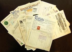 cca 1910-1940 40 db nagyrészt okmánybélyeges számla