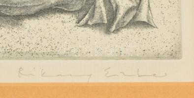 Rékassy Eszter (1966-): Sárkányölő Szent György. Rézkarc, papír, jelzett, üvegezett keretben, 13×24,...