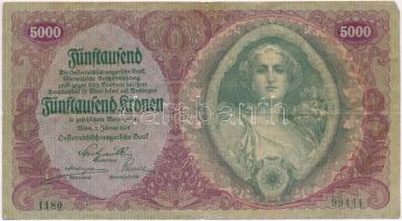 Ausztria / Osztrák-Magyar Bank 1922. 5000K T:III Austria / Österreichisch-Ungarische Bank 1922. 5000 Kronen C:F Krause 79