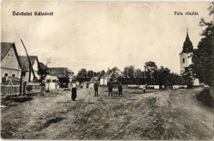1912 Kálnó, Kalinovo; Fő utca, templom, gémeskút. Gandl Józsefné kiadása / main street, church, well pole (shadoof)