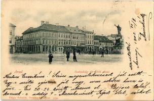 1902 Arad, Szabadság tér (déli oldal), üzletek, Vértanú szobor. Edgar Schmidt / square, shops, martyrs monument (fl)