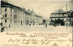 1899 (Vorläufer!) Pozsony, Pressburg, Bratislava; Grassalkovich tér, Frigyes főherceg palota, üzlet / square, palace, shop