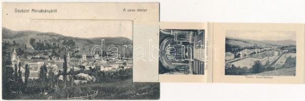 Abrudbánya, Abrud; látkép. leporellólap, belül: Ferenc József tér, Római katolikus templom belseje, ...