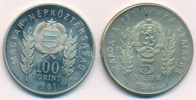1981. 100Ft Cu-Ni-Zn + 5L Cu-Ni-Zn "Bulgária 1300 éves" magyar-bolgár közös kiadás, eredet...