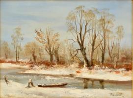 Reinhardt István (1936-): Tél. Olaj, farost (festék hibával), jelzett, keretben, 30×40 cm