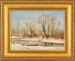 Reinhardt István (1936-): Tél. Olaj, farost (festék hibával), jelzett, keretben, 30×40 cm