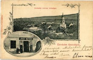1907 Gnézda, Gnazdy, Hniezdne; templom, Matirkó József üzlete és saját kiadása / Josef Matirkó shop, church. floral