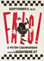 1991 Rádi Sándor (?-?): Petőfi Csarnok Fals!, Ladánybene 27., 1991. szept. 5., Underground koncertplakát, gyűrött, 49x34 cm.