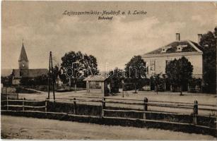 1916 Lajtaszentmiklós, Neudörfl an der Leitha; vasútállomás és váltóállító épület / Bahnhof / railway station
