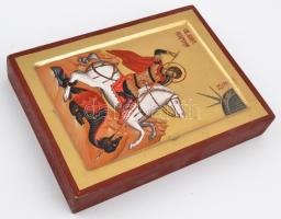 Sárkányölő Szent György modern ikon, tojás tempera, fatábla, 20×15 cm