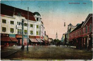 1920 Nagykanizsa, Fő utca, Stern József, Rosenberg Jónás üzlete, Hotel Központi szálloda és étterem, kávéház. Kiadja Hirschler (fl)