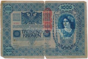 1902. 1000K piros Deutschösterreich felülbélyegzéssel + 1913. 20K + 1915. 10K T:III,III- szakadás