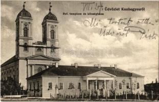 1914 Kunhegyes, Református templom és Községháza. Farkas Sándor fényképész kiadása (EK)
