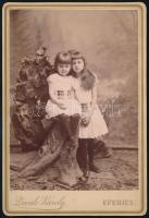 cca 1888 Gróf Alberty Alice és Ella, Divald Károly (1830-1897) eperjesi fényképész műtermében készült, kabinetfotó méretű vintage fotó, 16x11 cm