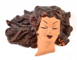 Dr. Rank női fej, mázas kerámia, jelzett, lekopásokkal, 20×14,5×4,5 cm