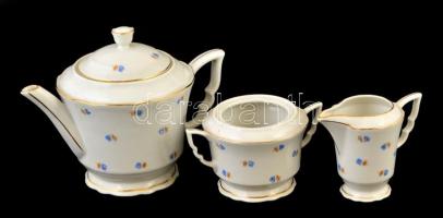 Zsolnay apró virágos teás készlet, matricás, jelzett, kopásnyomokkal