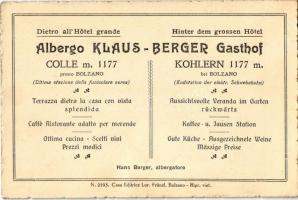 Colle, Kohlern (Bolzano, Bozen); Südtirol, Klaus Berger Gasthof / Albergo / hotel. Advertisement on ...