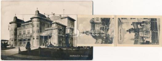 Kaposvár, Nemzeti színház. leporellólap, belül: Turul szálló, Vasútállomás, Strandfürdő, Berzsenyi p...
