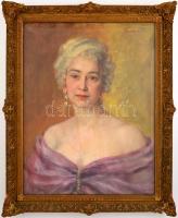 Györöki (Gyurkó) Pál (1904-1972): Női portré. Olaj, vászon, jelzett, hibás antik keretben, 68×52 cm