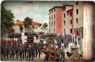 Constantinople, Istanbul, Stamboul; Pompiers réguliers a lIncendie / firefighters with fire carts (worn corners)