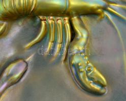 Zsolnay eozin mázas rákos tál, jelzett, kis kopásnyomokkal, d: 17 cm